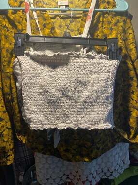 Hollister White Smocked Lettuce Edge Tube Top